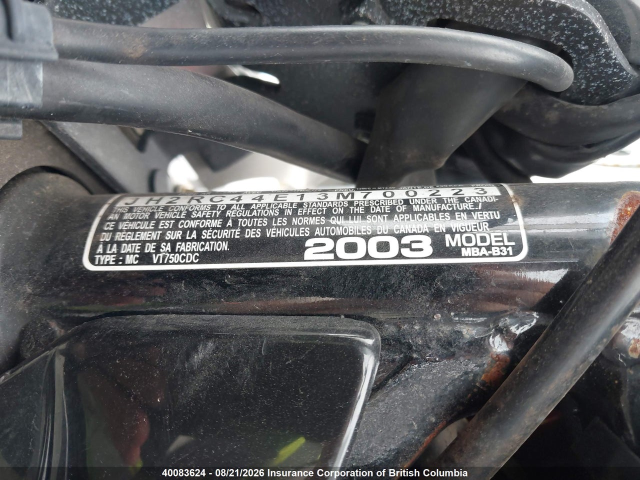 JH2RC44E13M700223 · 2003 HONDA VT750 CD · 5/22