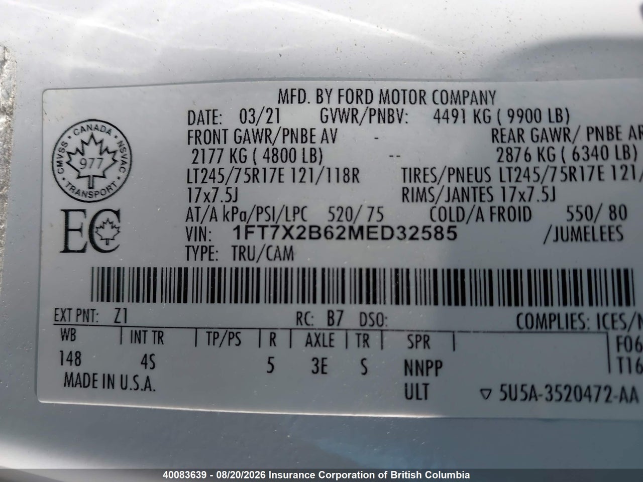 1FT7X2B62MED32585 · 2021 FORD F250 · 9/22