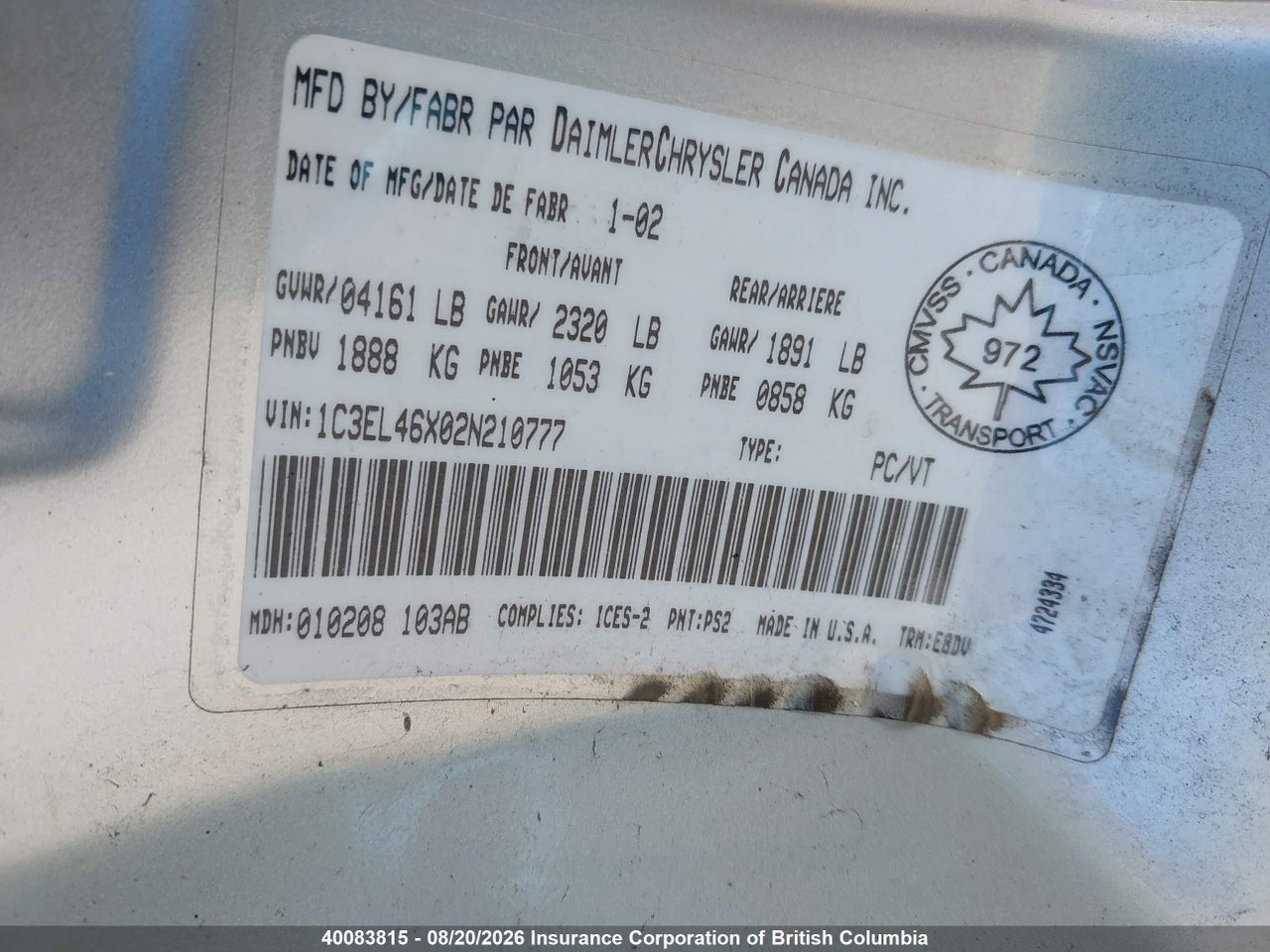 1C3EL46X02N210777 · 2002 CHRYSLER SEBRING LX · 9/23