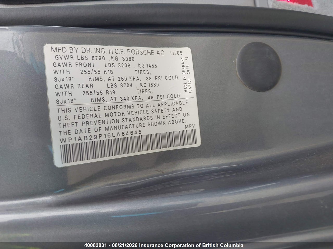 WP1AB29P16LA64645 · 2006 PORSCHE CAYENNE S · 9/18