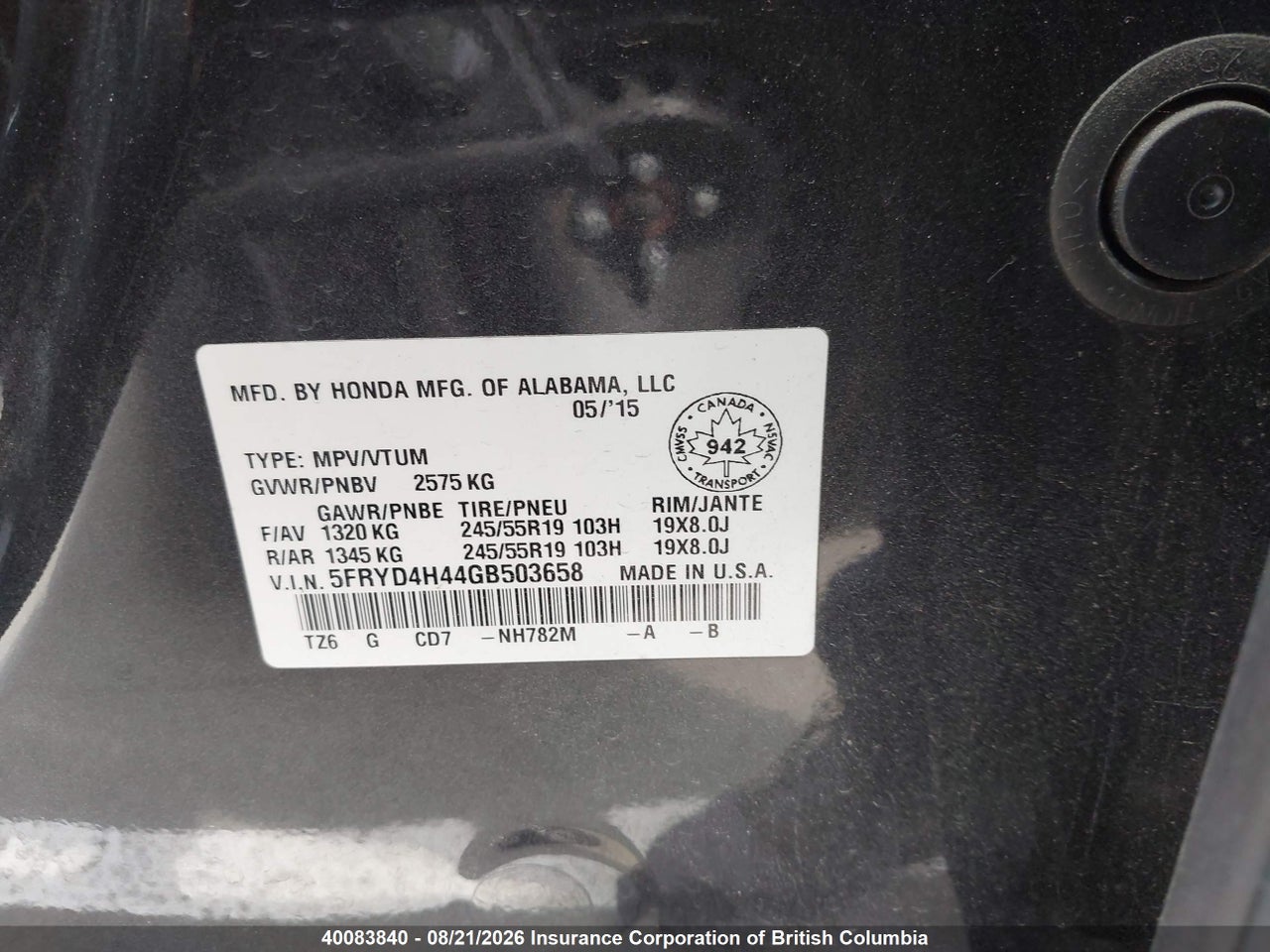 5FRYD4H44GB503658 · 2016 ACURA MDX · 9/18