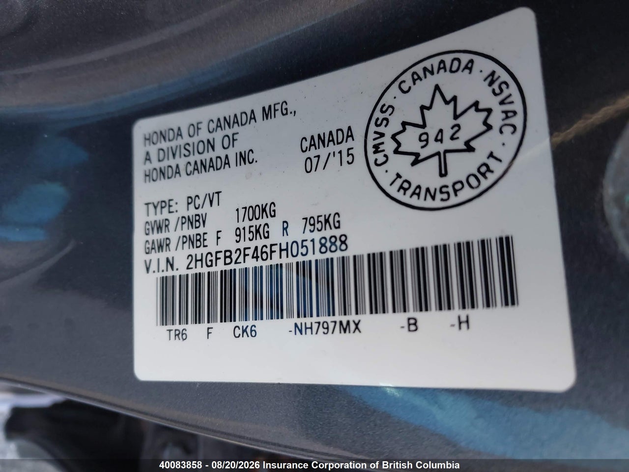 2HGFB2F46FH051888 · 2015 HONDA CIVIC · 9/23