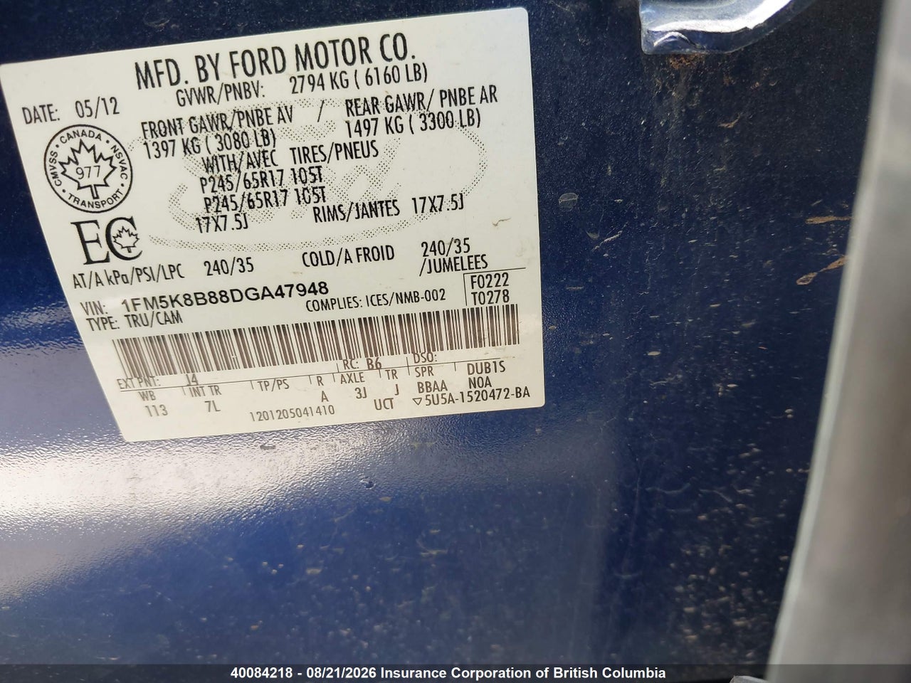 1FM5K8B88DGA47948 · 2013 FORD EXPLORER · 9/20