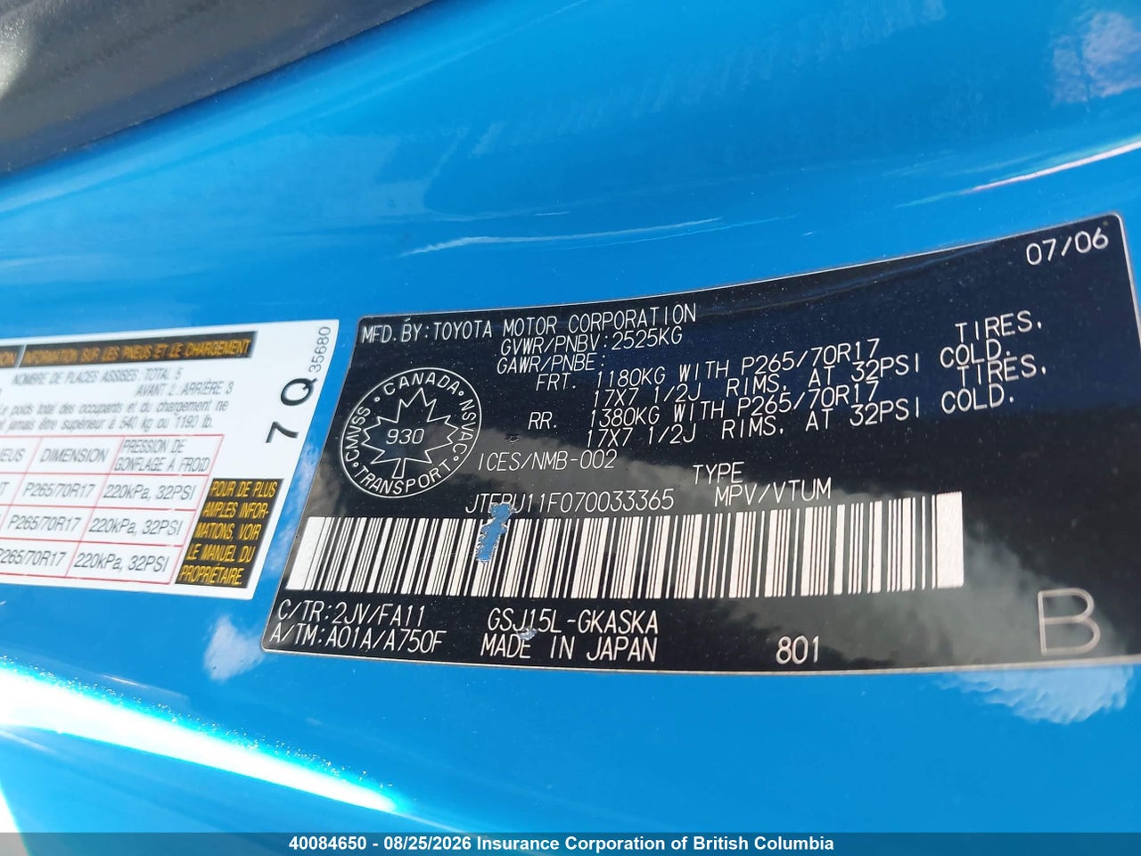 JTEBU11F070033365 · 2007 TOYOTA FJ CRUISER · 9/23