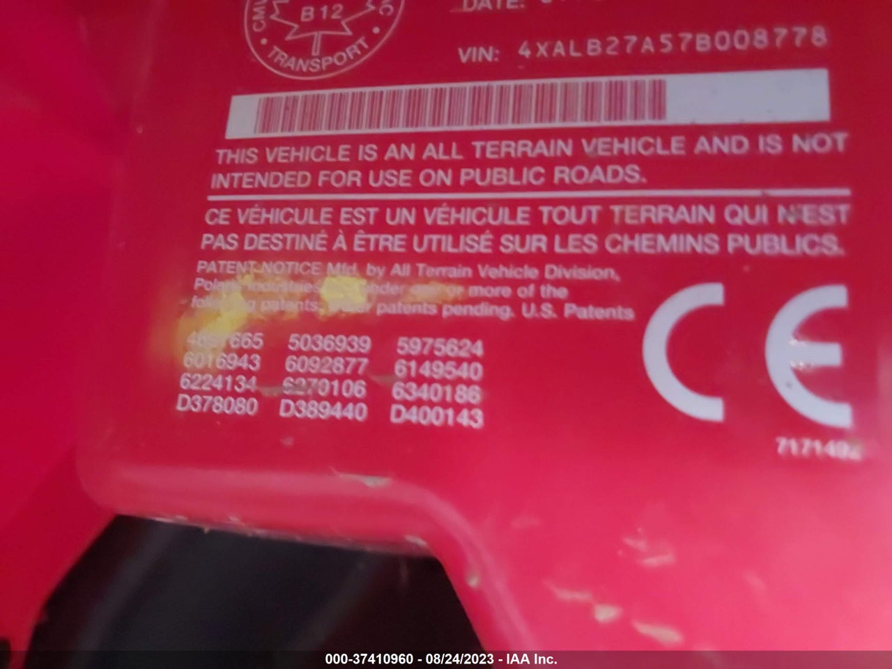4XALB27A57B****** · 2007 POLARIS HAWKEYE · 10/11