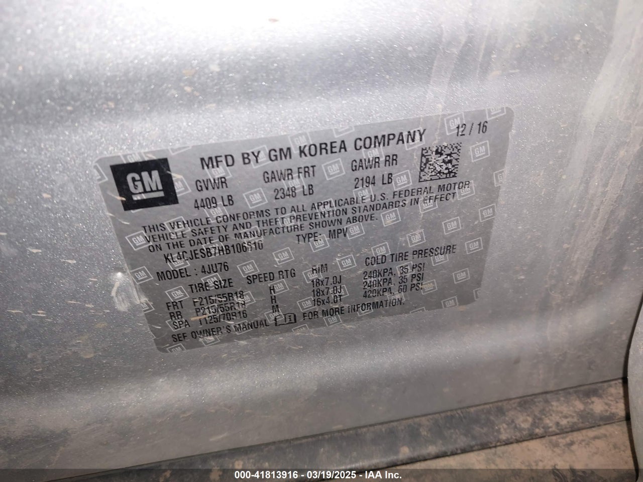 KL4CJESB7HB****** · 2017 BUICK ENCORE PREFERRED · 9/11