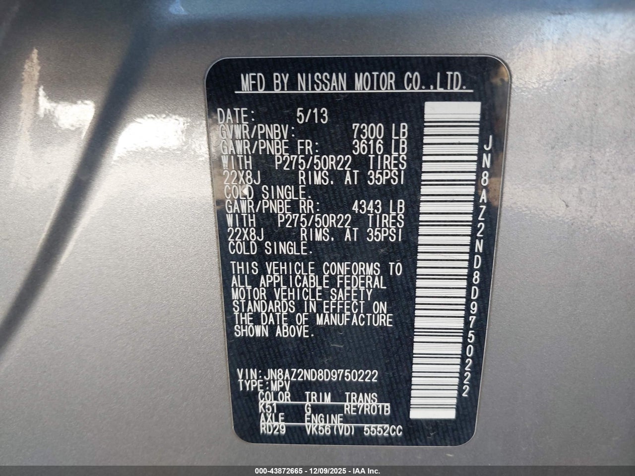 2013 INFINITI QX56   · 9/11