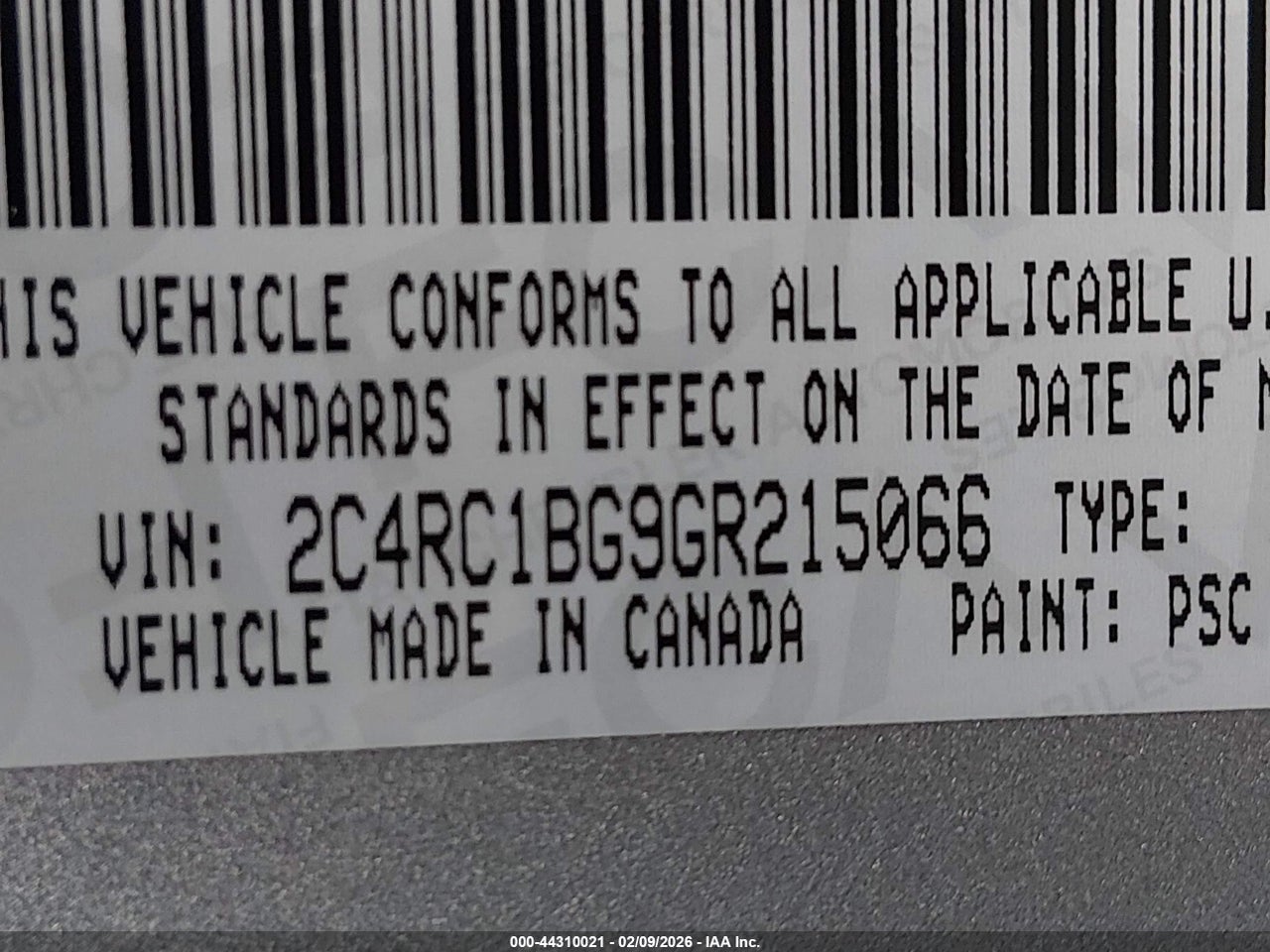 2C4RC1BG9GR****** · 2016 CHRYSLER TOWN &amp; COUNTRY TOURING · 9/11