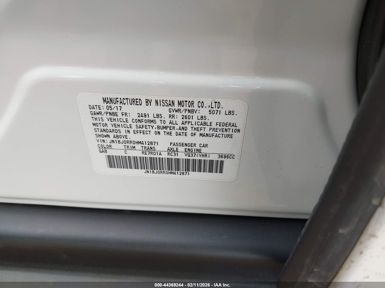 JN1BJ0RR0HM****** · 2017 INFINITI QX50   · 9/11