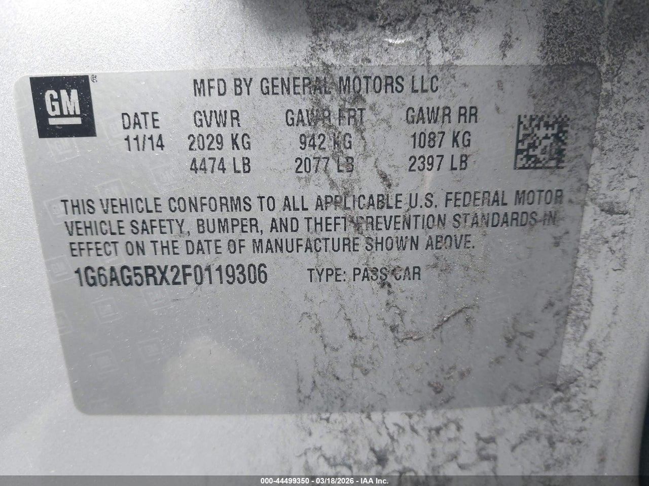 2015 CADILLAC ATS STANDARD · 9/11