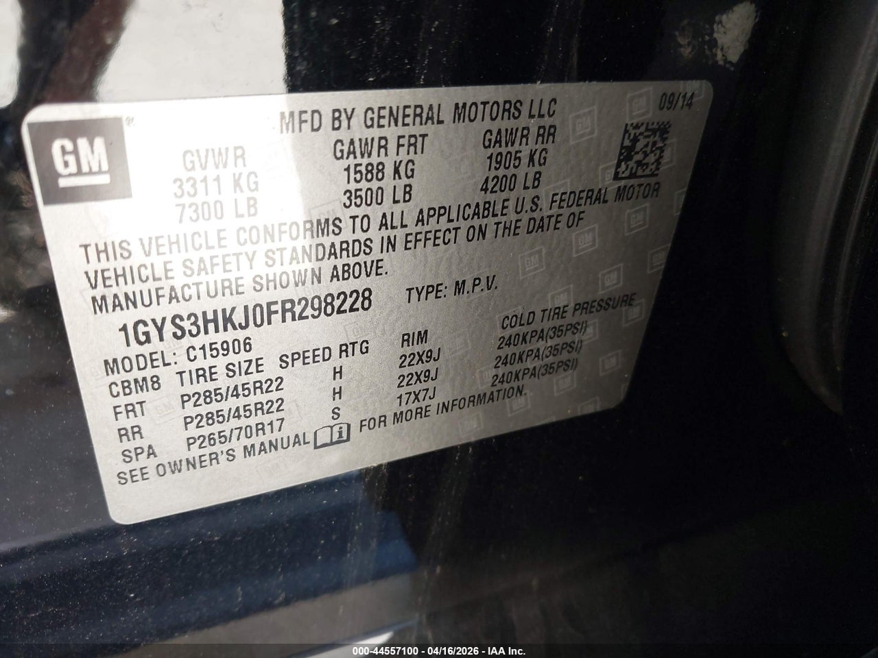 1GYS3HKJ0FR****** · 2015 CADILLAC ESCALADE ESV LUXURY · 9/10
