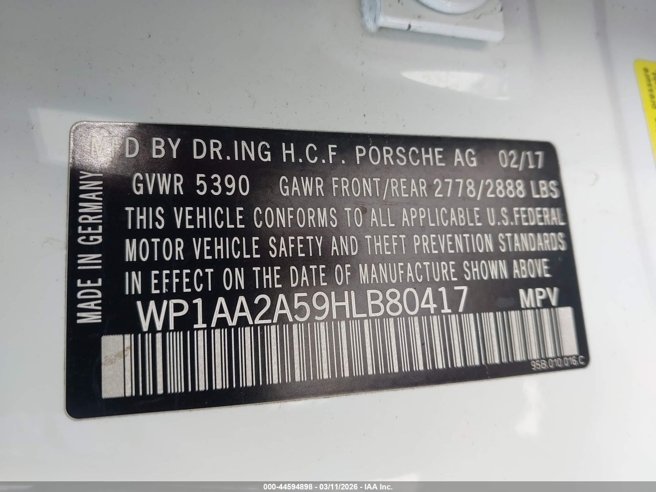 WP1AA2A59HL****** · 2017 PORSCHE MACAN · 9/11