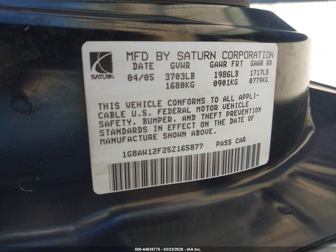1G8AW12F25Z****** · 2005 SATURN ION 3 · 9/11