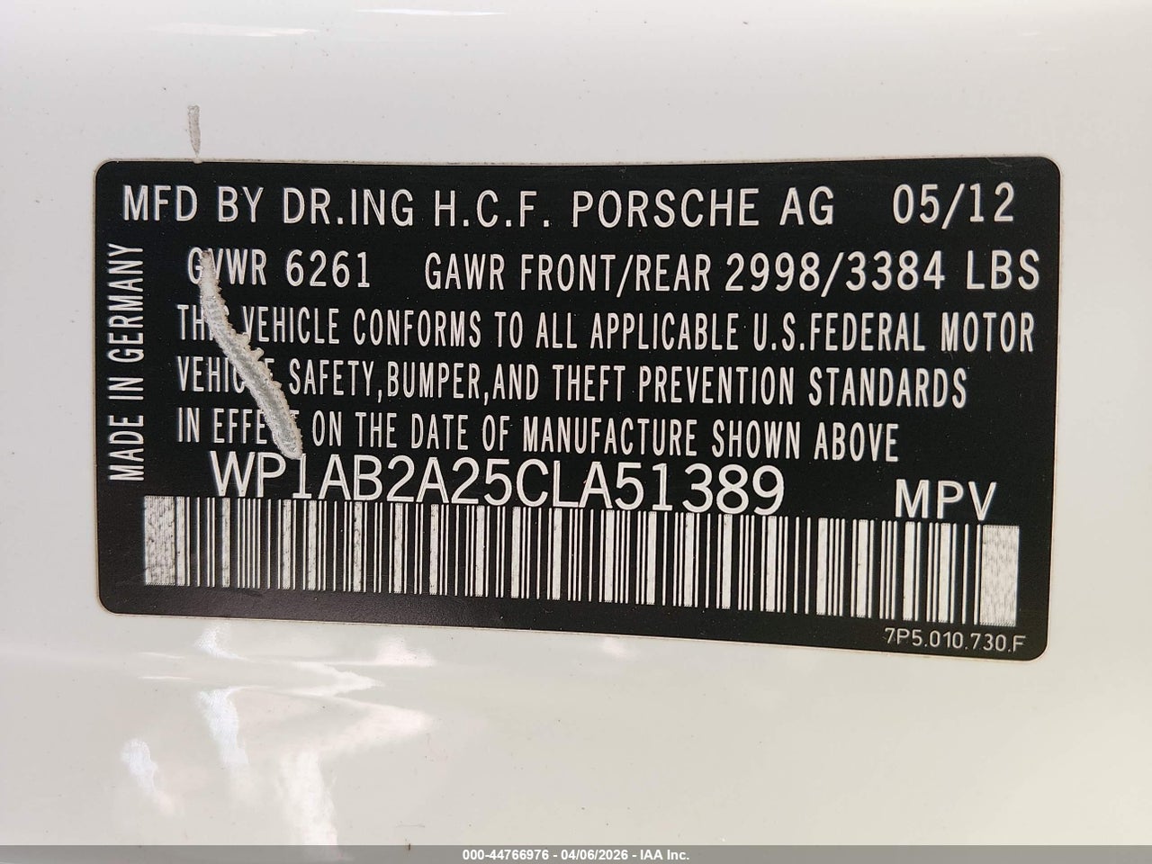 WP1AB2A25CL****** · 2012 PORSCHE CAYENNE S · 9/11