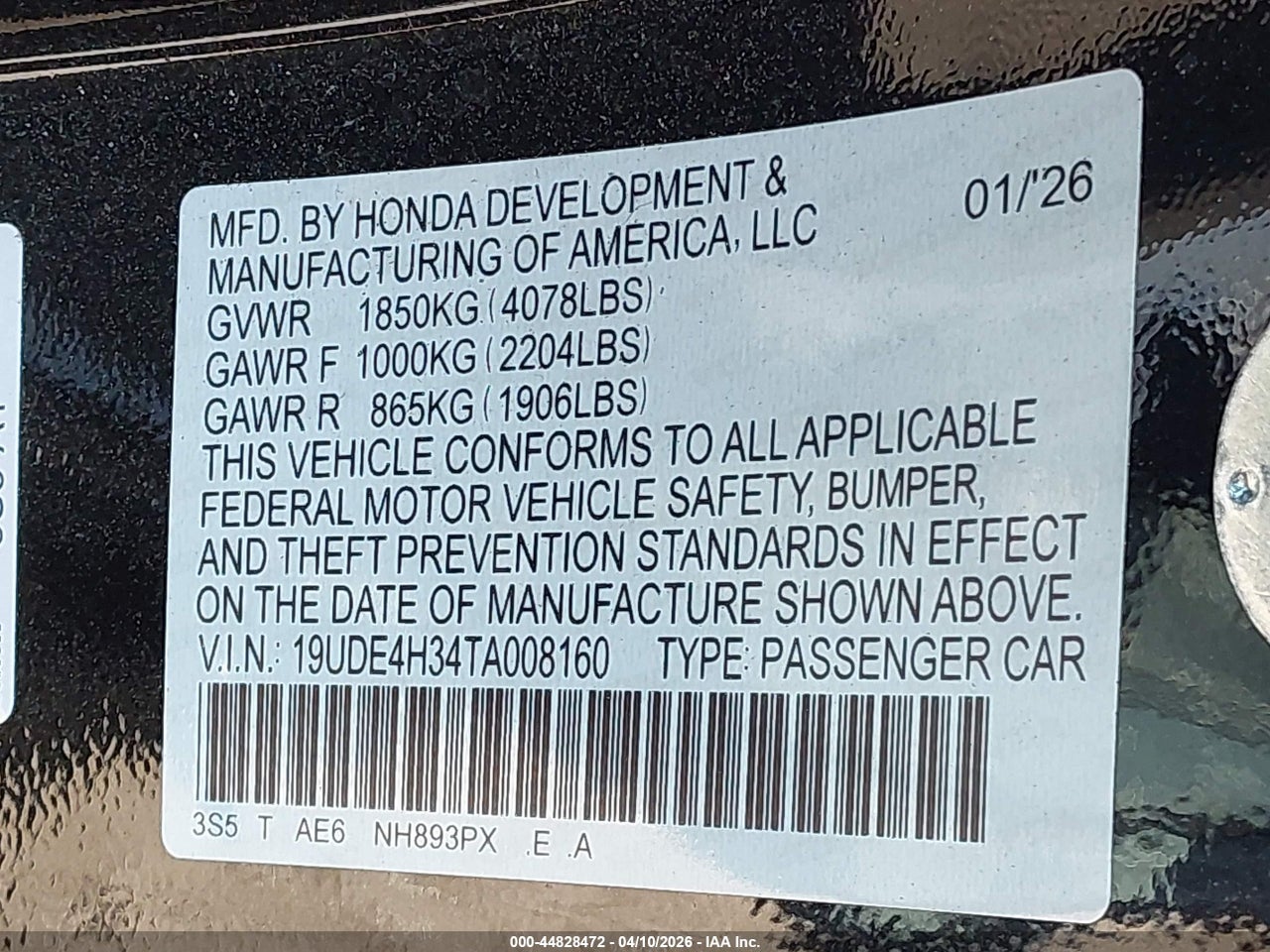 19UDE4H34TA****** · 2026 ACURA INTEGRA FWD A-SPEC · 9/11
