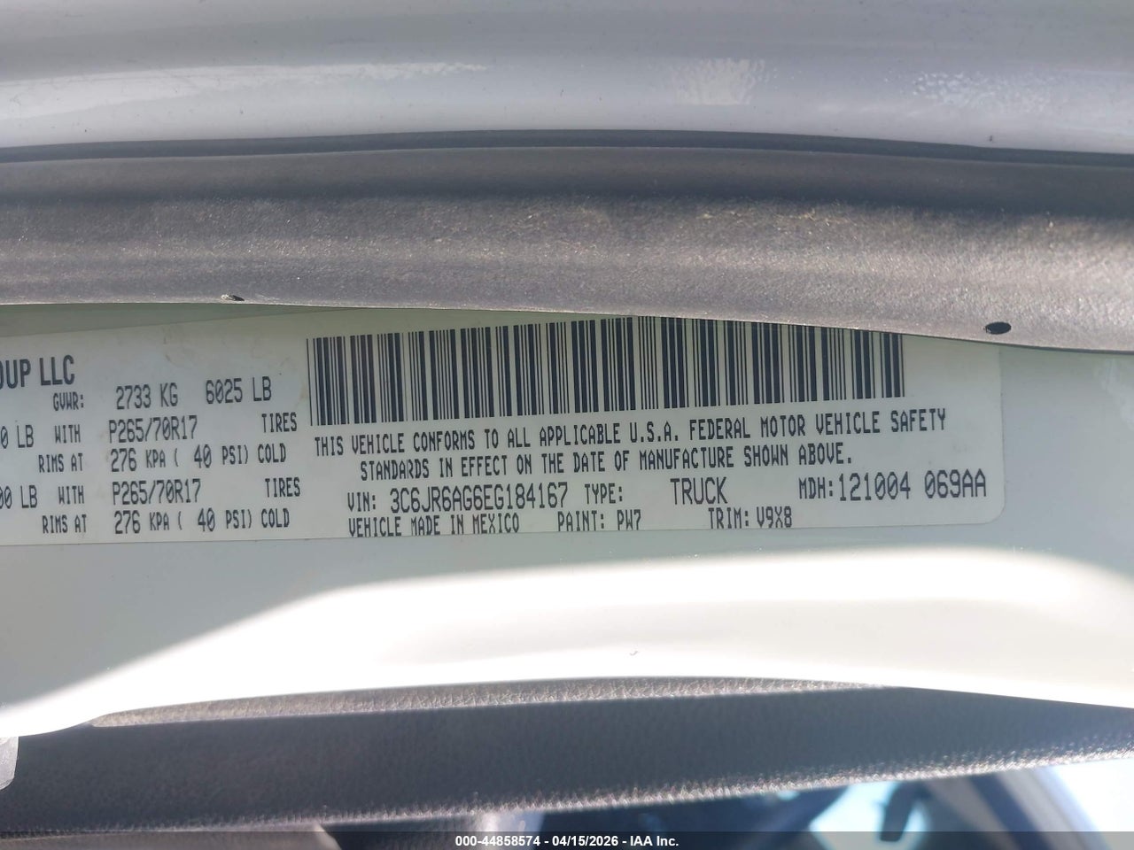 3C6JR6AG6EG****** · 2014 RAM 1500 TRADESMAN · 9/11