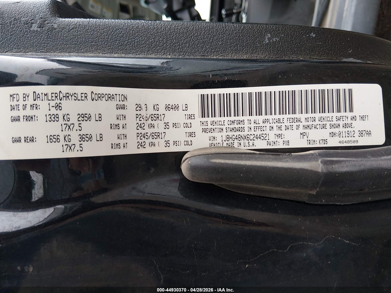 1J8HG48NX6C****** · 2006 JEEP COMMANDER   · 9/11