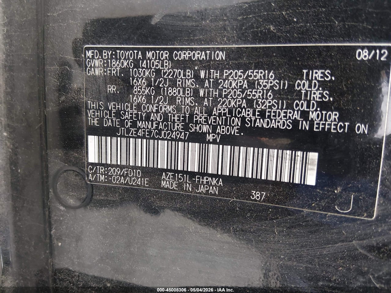 JTLZE4FE7CJ****** · 2012 SCION XB   · 9/11