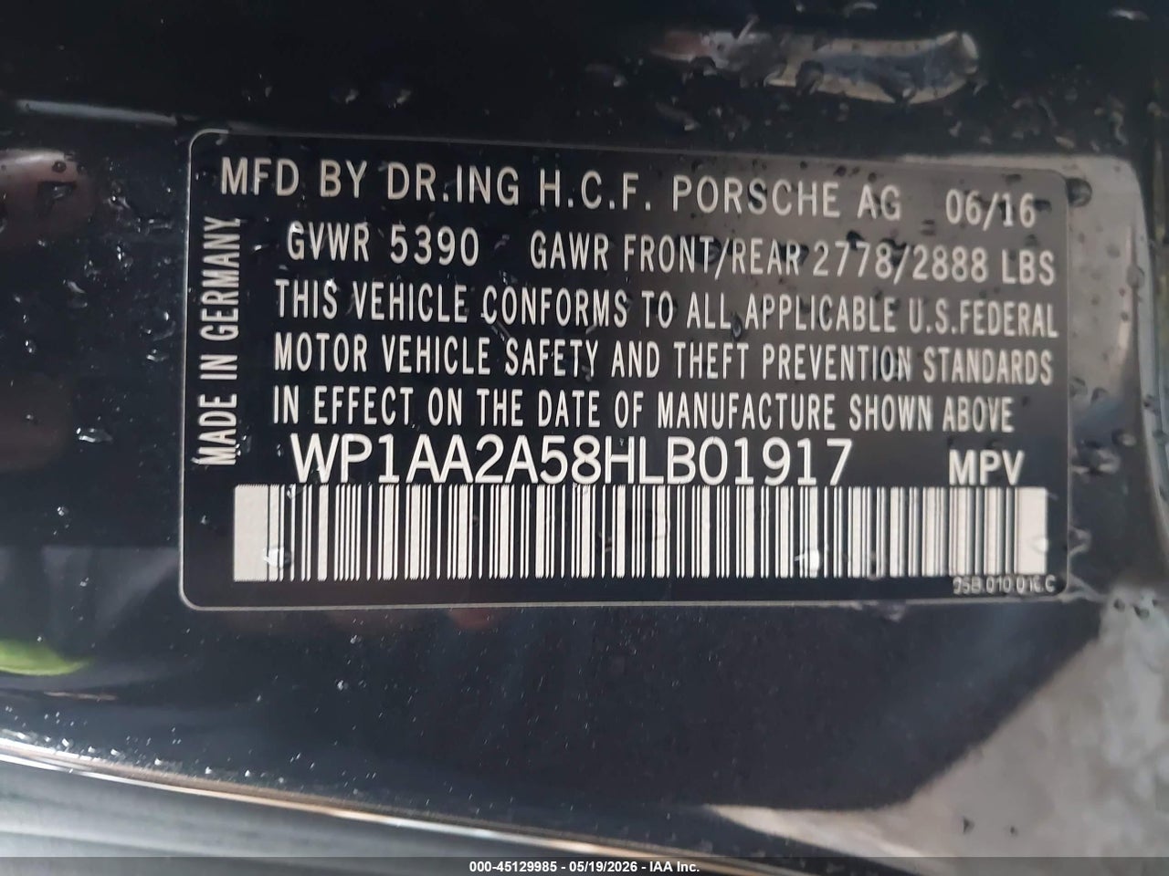 WP1AA2A58HL****** · 2017 PORSCHE MACAN · 9/11