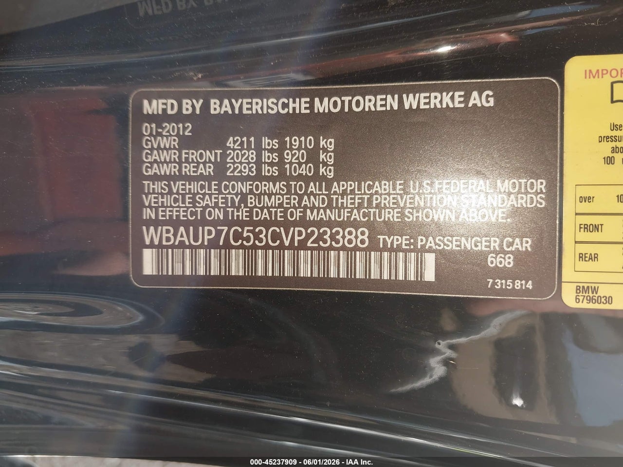 WBAUP7C53CV****** · 2012 BMW 128I   · 9/11