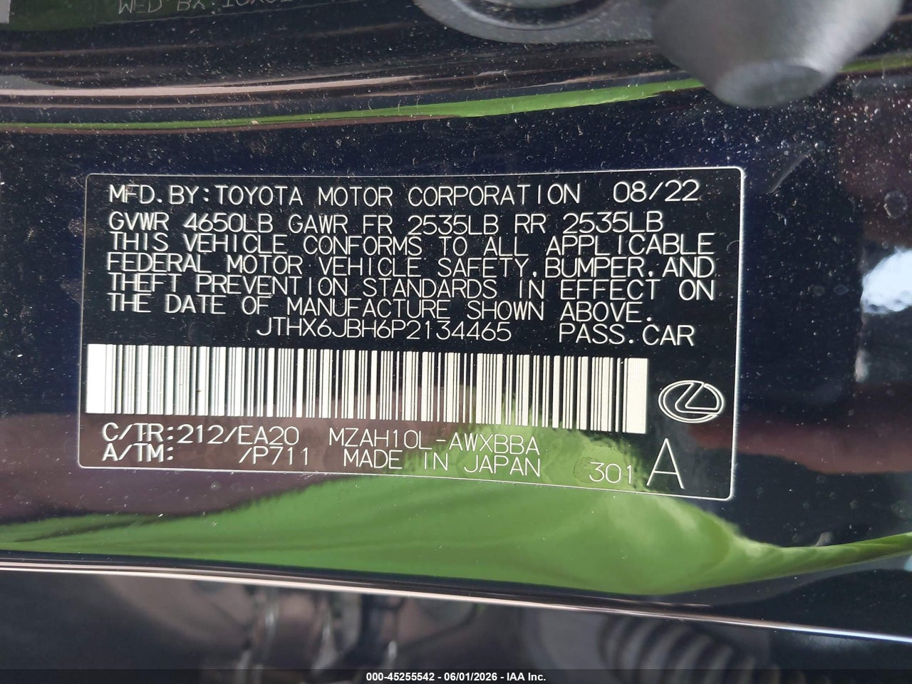 JTHX6JBH6P2****** · 2023 LEXUS UX 250H · 9/11