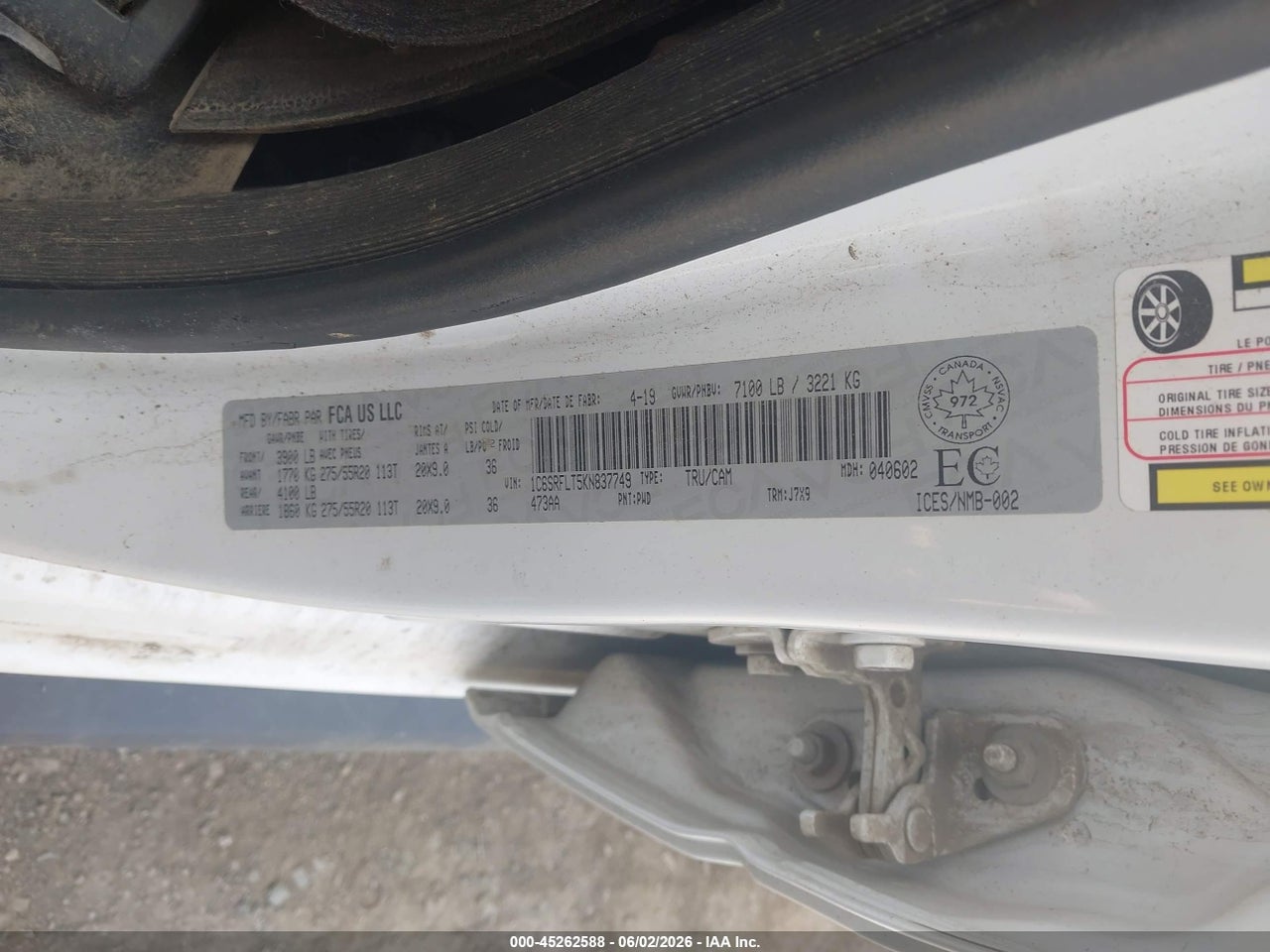 1C6SRFLT5KN****** · 2019 RAM 1500 · 9/11