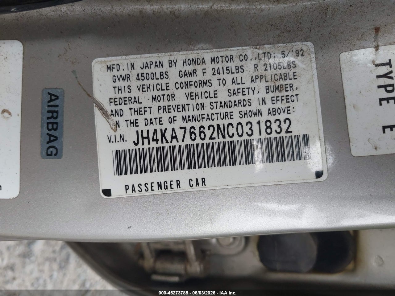 1992 ACURA LEGEND L · 9/11
