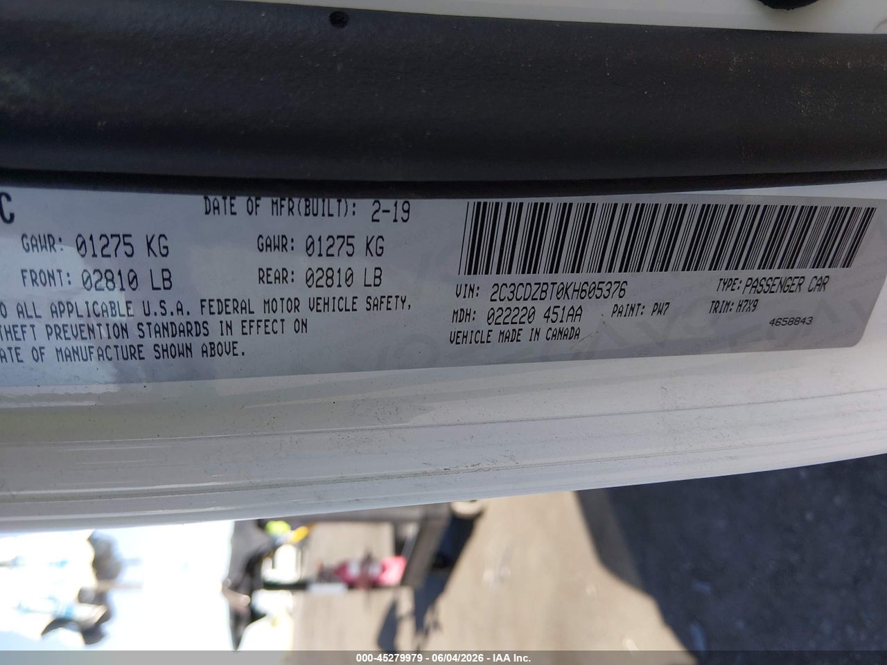 2C3CDZBT0KH****** · 2019 DODGE CHALLENGER R/T · 9/11