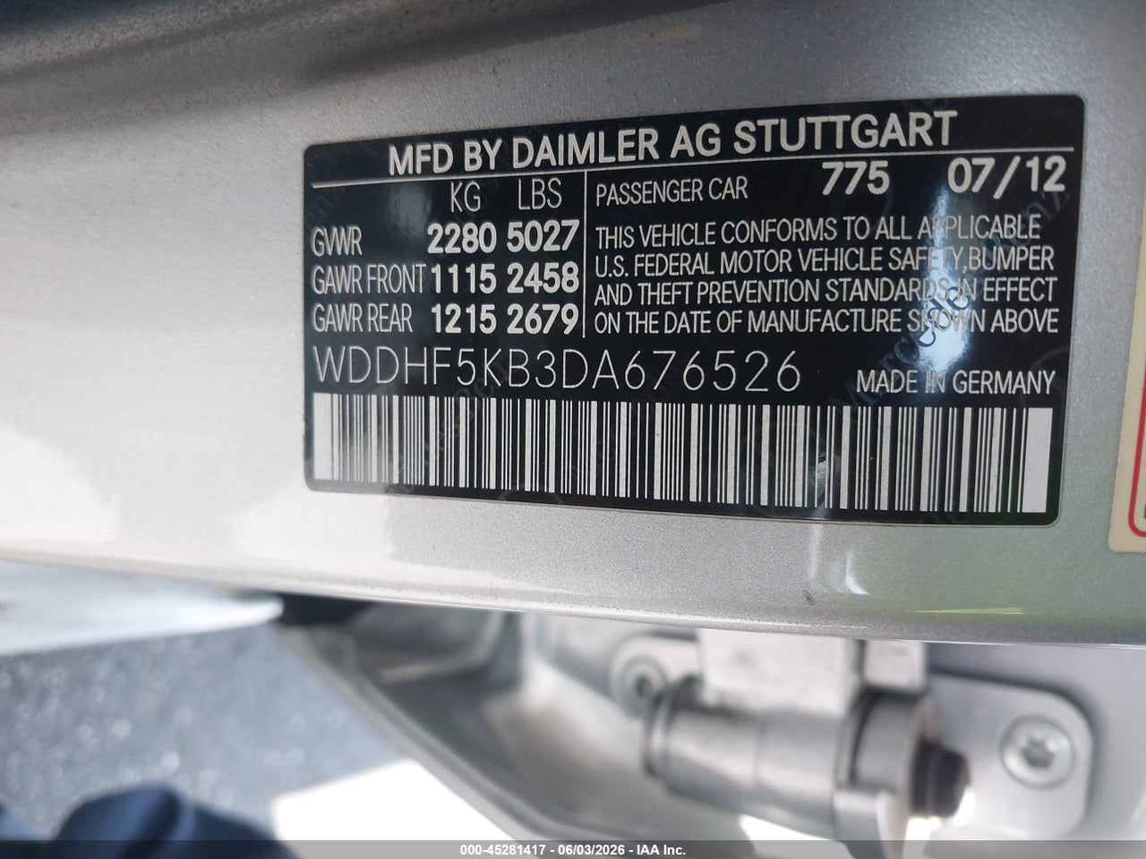WDDHF5KB3DA****** · 2013 MERCEDES-BENZ E 350   · 9/11