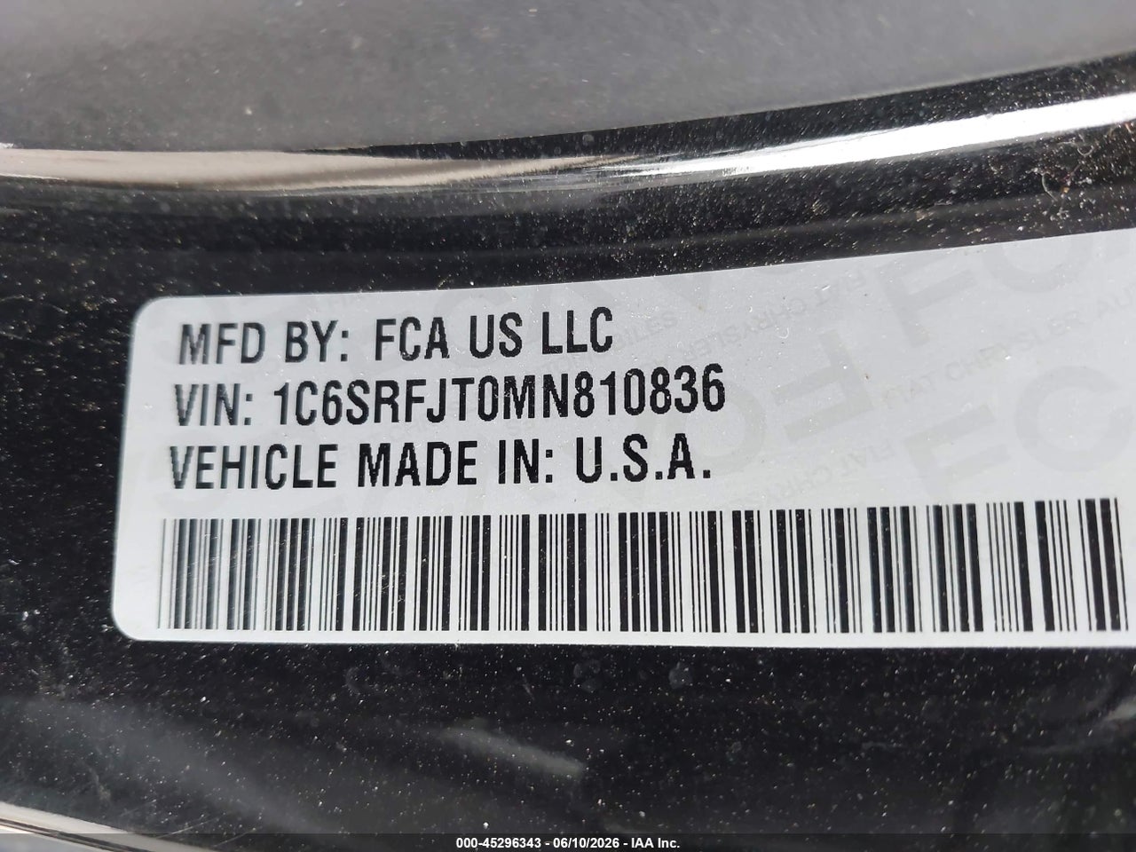 1C6SRFJT0MN****** · 2021 RAM 1500   · 9/11