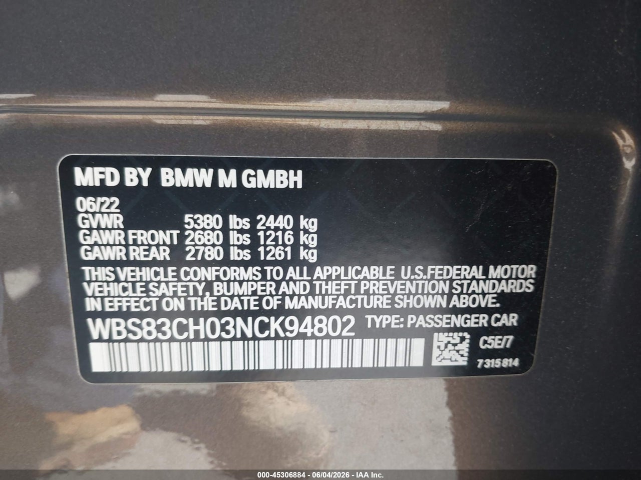 WBS83CH03NC****** · 2022 BMW M5   · 9/11