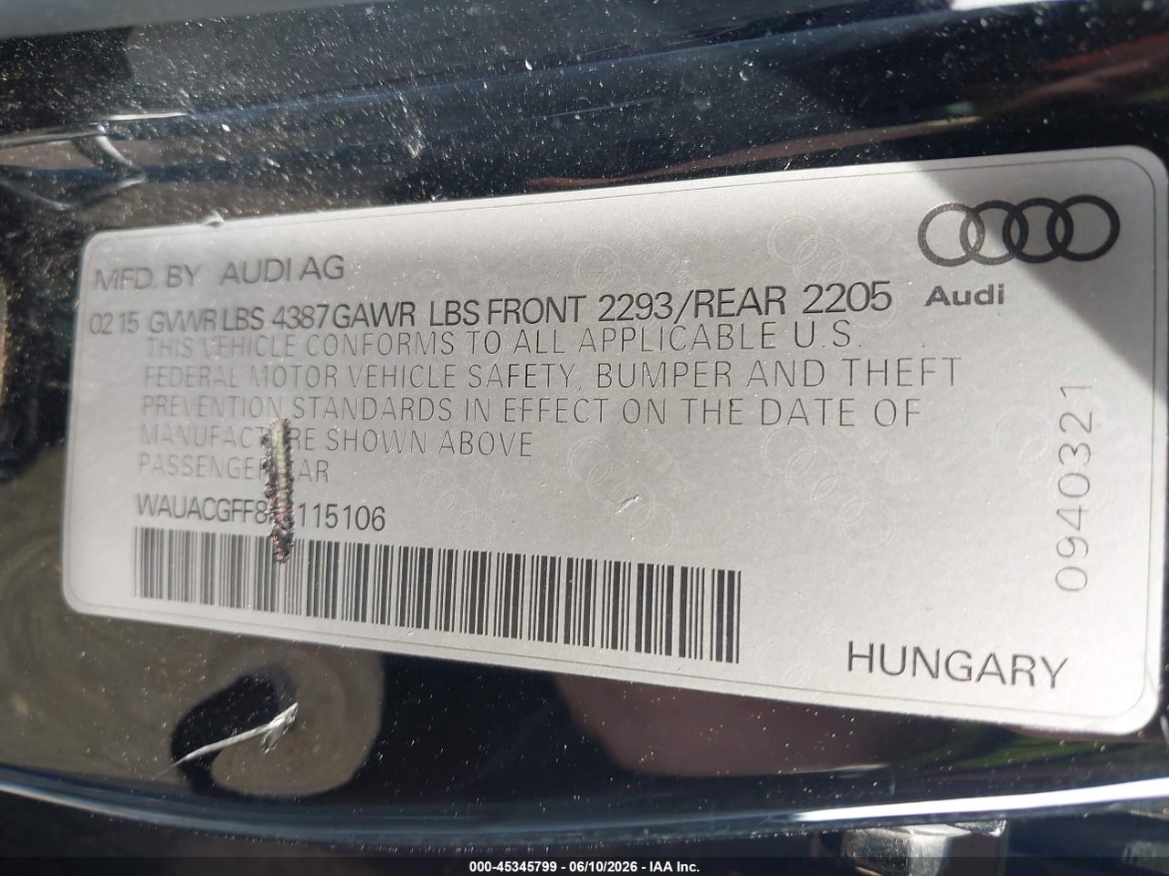 WAUACGFF8F1****** · 2015 AUDI A3 1.8T PREMIUM · 9/11