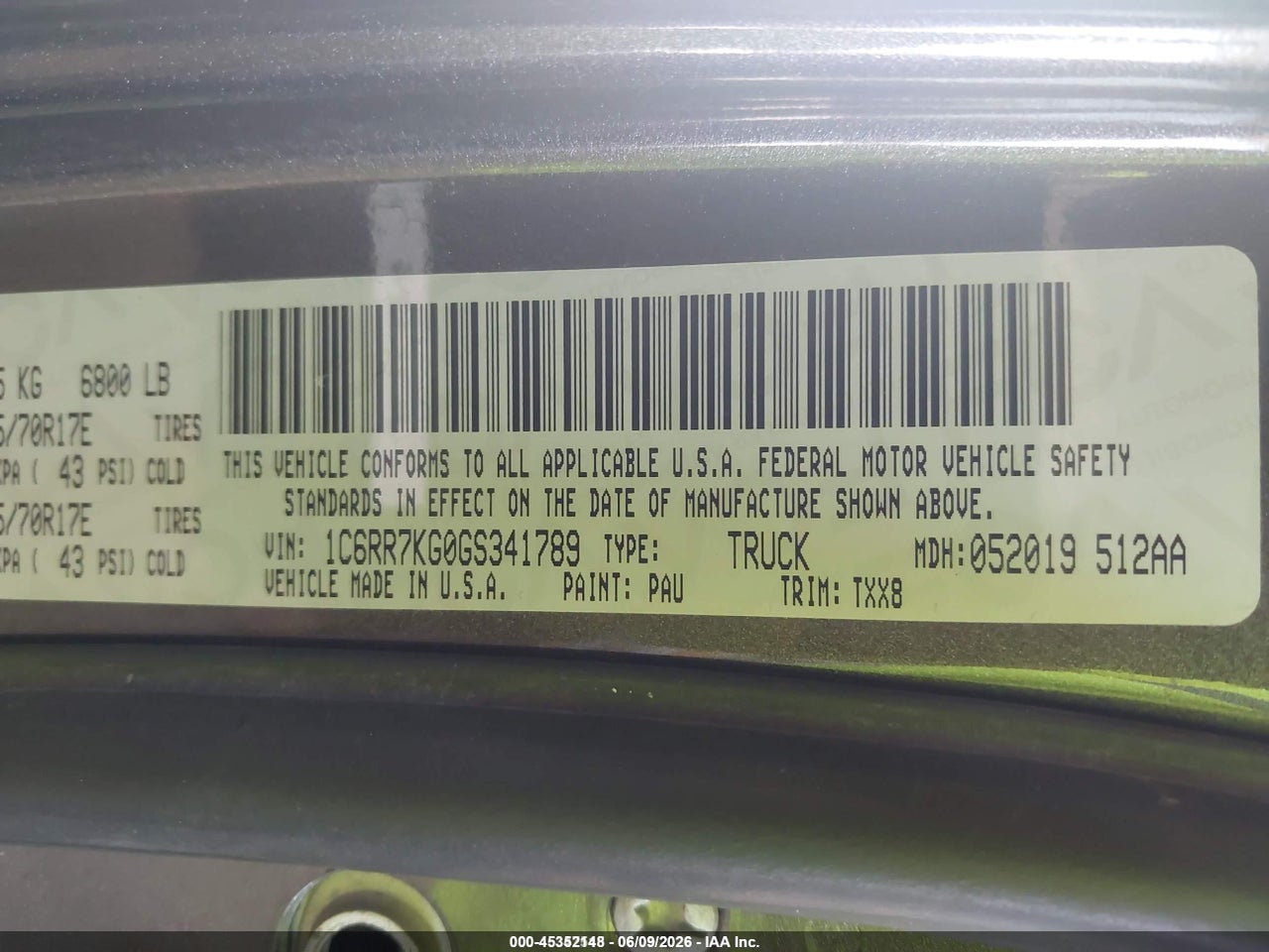 1C6RR7KG0GS****** · 2016 RAM 1500 TRADESMAN · 9/11