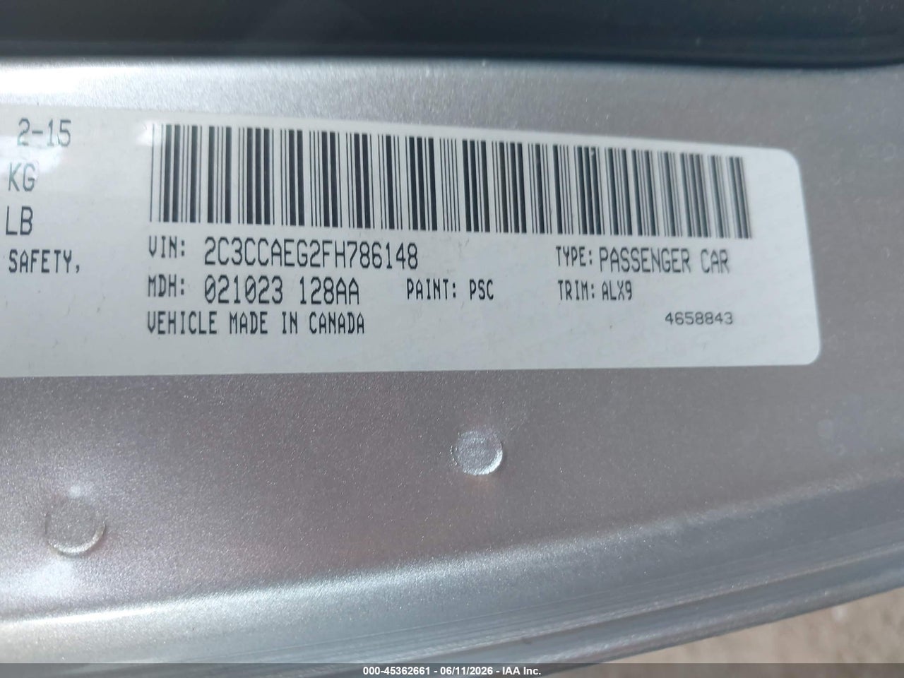 2C3CCAEG2FH****** · 2015 CHRYSLER 300C   · 9/11