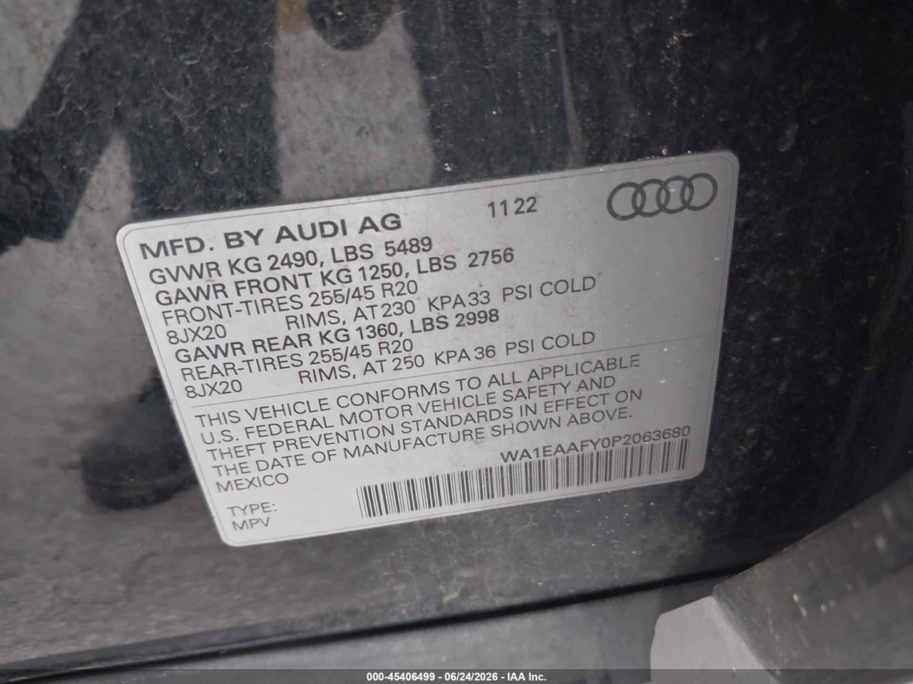 WA1EAAFY0P2****** · 2023 AUDI Q5 PREMIUM PLUS 45 TFSI S LINE QUATTRO · 9/11