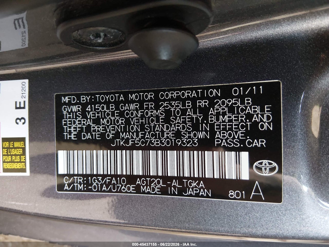JTKJF5C73B3****** · 2011 SCION TC   · 9/11