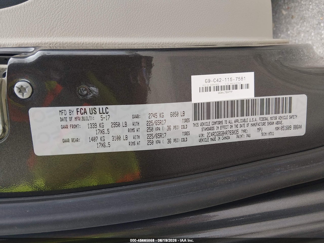 2C4RDGBG8HR****** · 2017 DODGE GRAND CARAVAN SE · 9/11