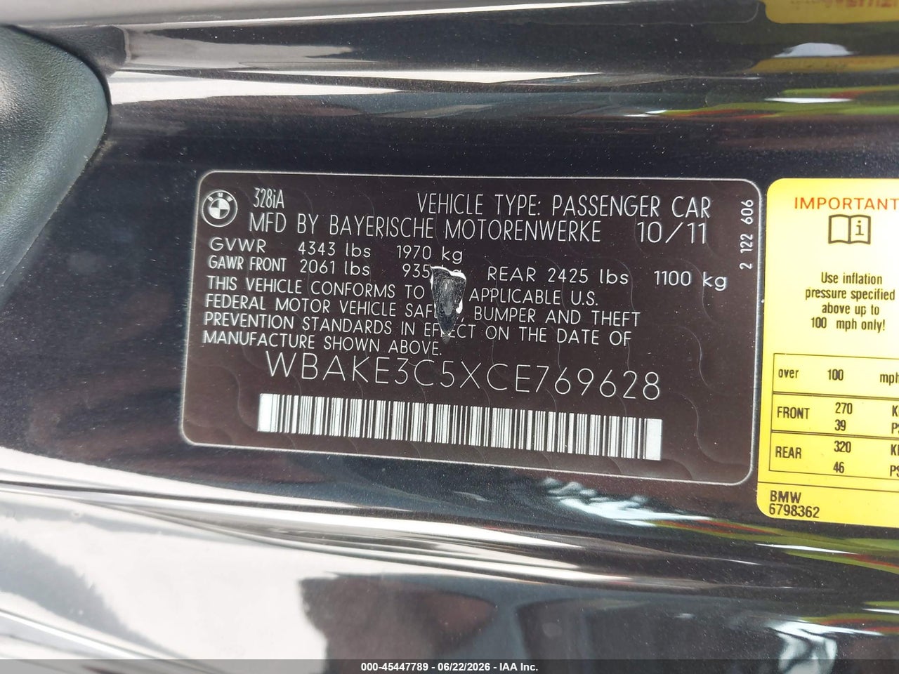 WBAKE3C5XCE****** · 2012 BMW 328I   · 9/11
