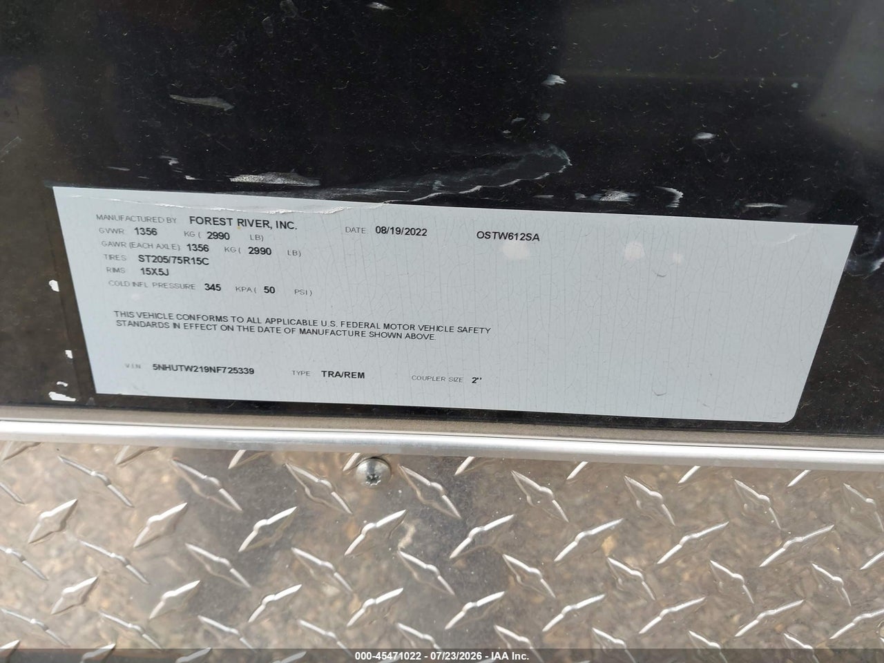5NHUTW219NF****** · 2022 FOREST RIVER TAILWIND · 9/10