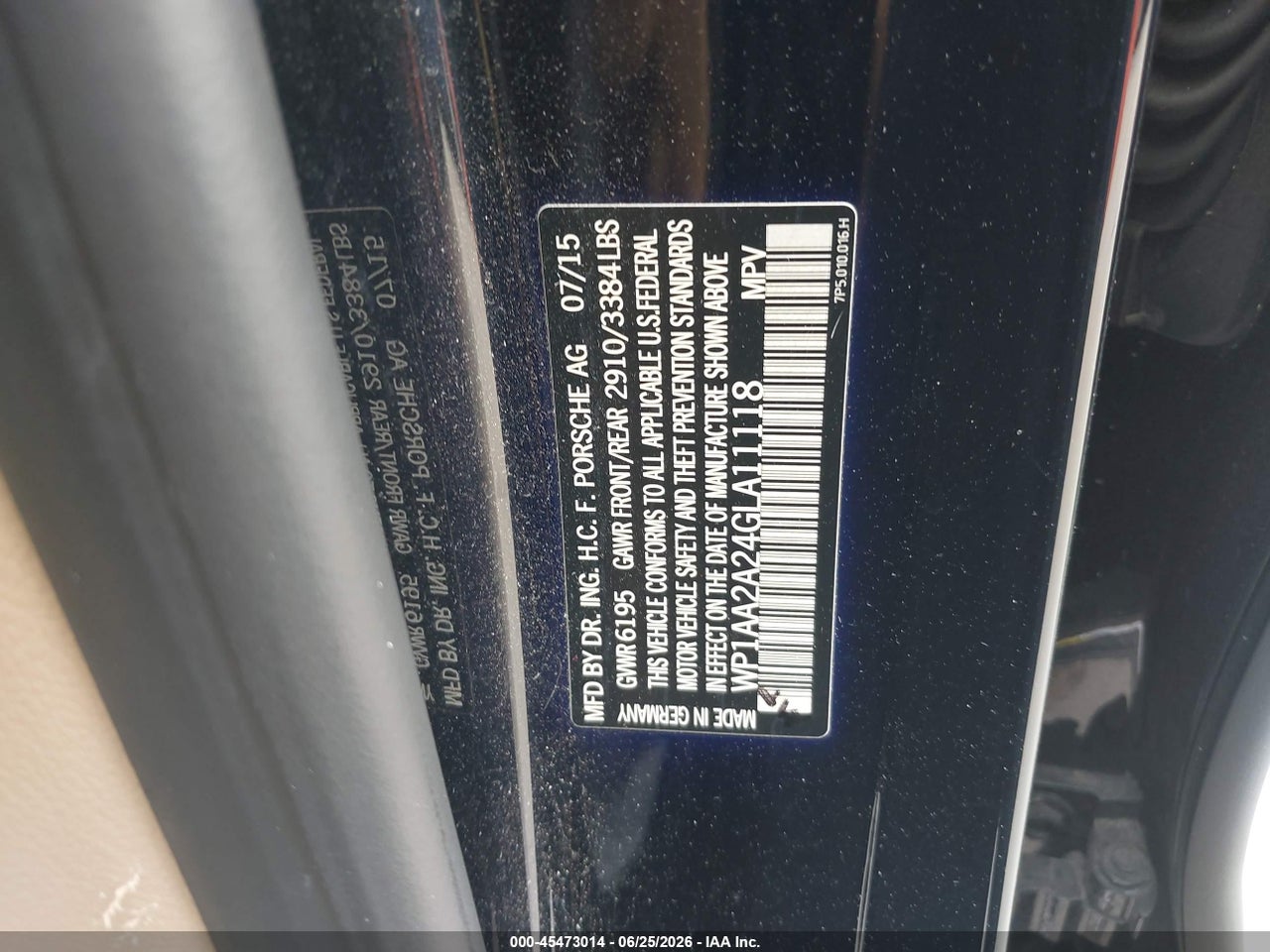 WP1AA2A24GL****** · 2016 PORSCHE CAYENNE · 9/11