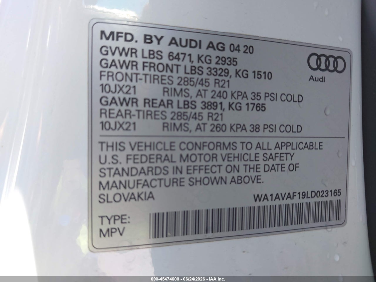 2020 AUDI Q8 PREMIUM 55 TFSI QUATTRO TIPTRONIC · 9/11