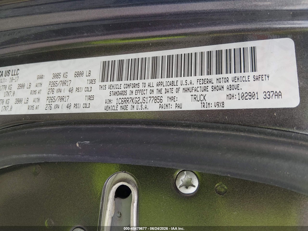 1C6RR7KG2JS****** · 2018 RAM 1500   · 9/11
