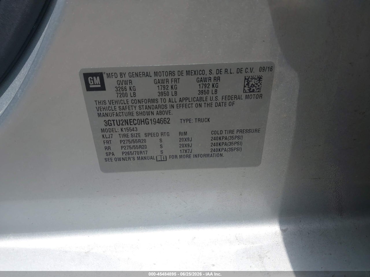 3GTU2NEC0HG****** · 2017 GMC SIERRA 1500 SLT · 9/11