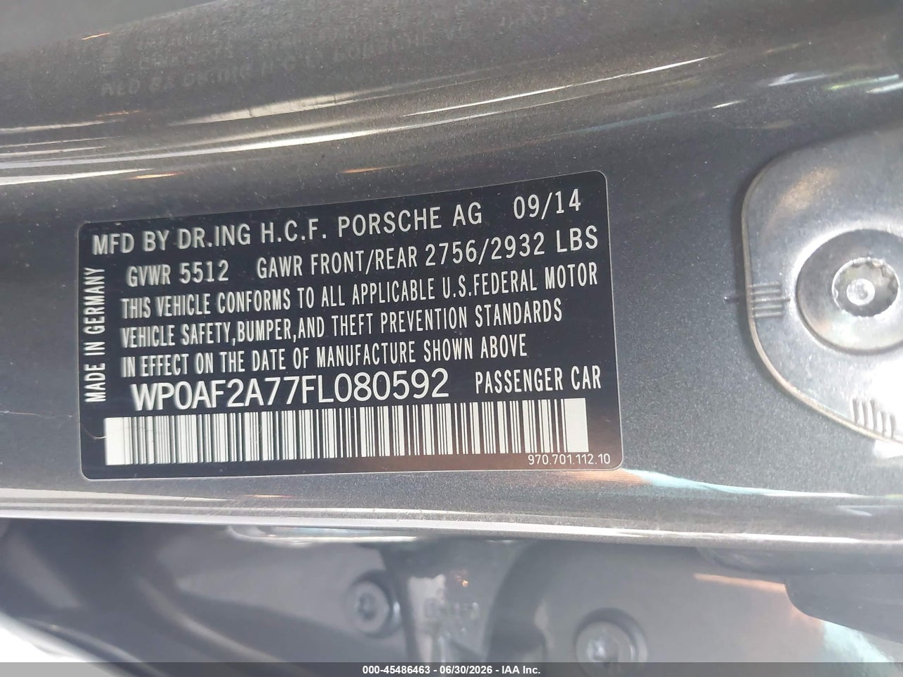 WP0AF2A77FL****** · 2015 PORSCHE PANAMERA GTS · 9/11