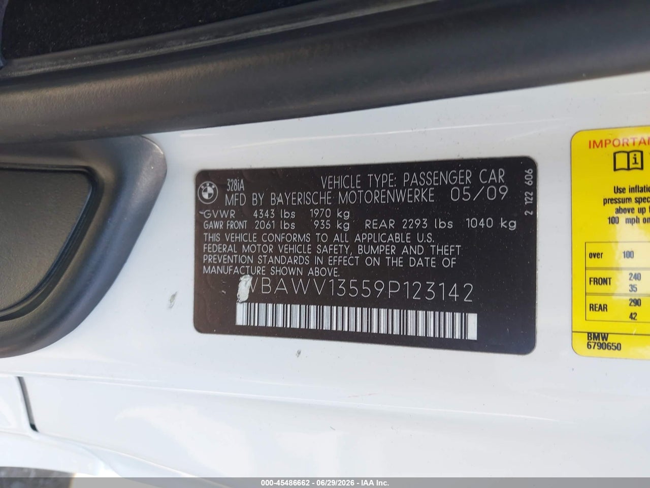 WBAWV13559P****** · 2009 BMW 328I   · 9/11