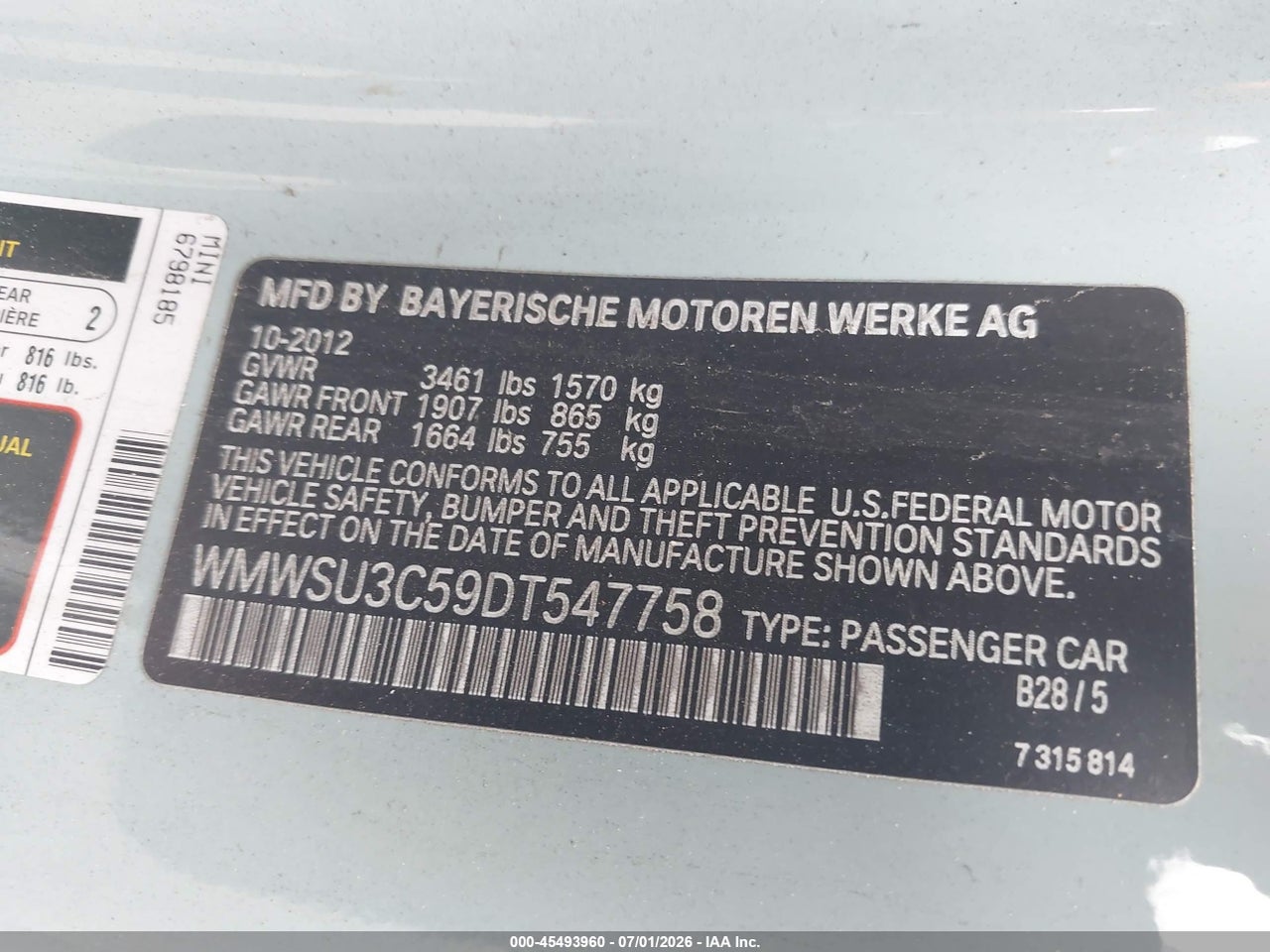 WMWSU3C59DT****** · 2013 MINI HARDTOP COOPER · 9/11