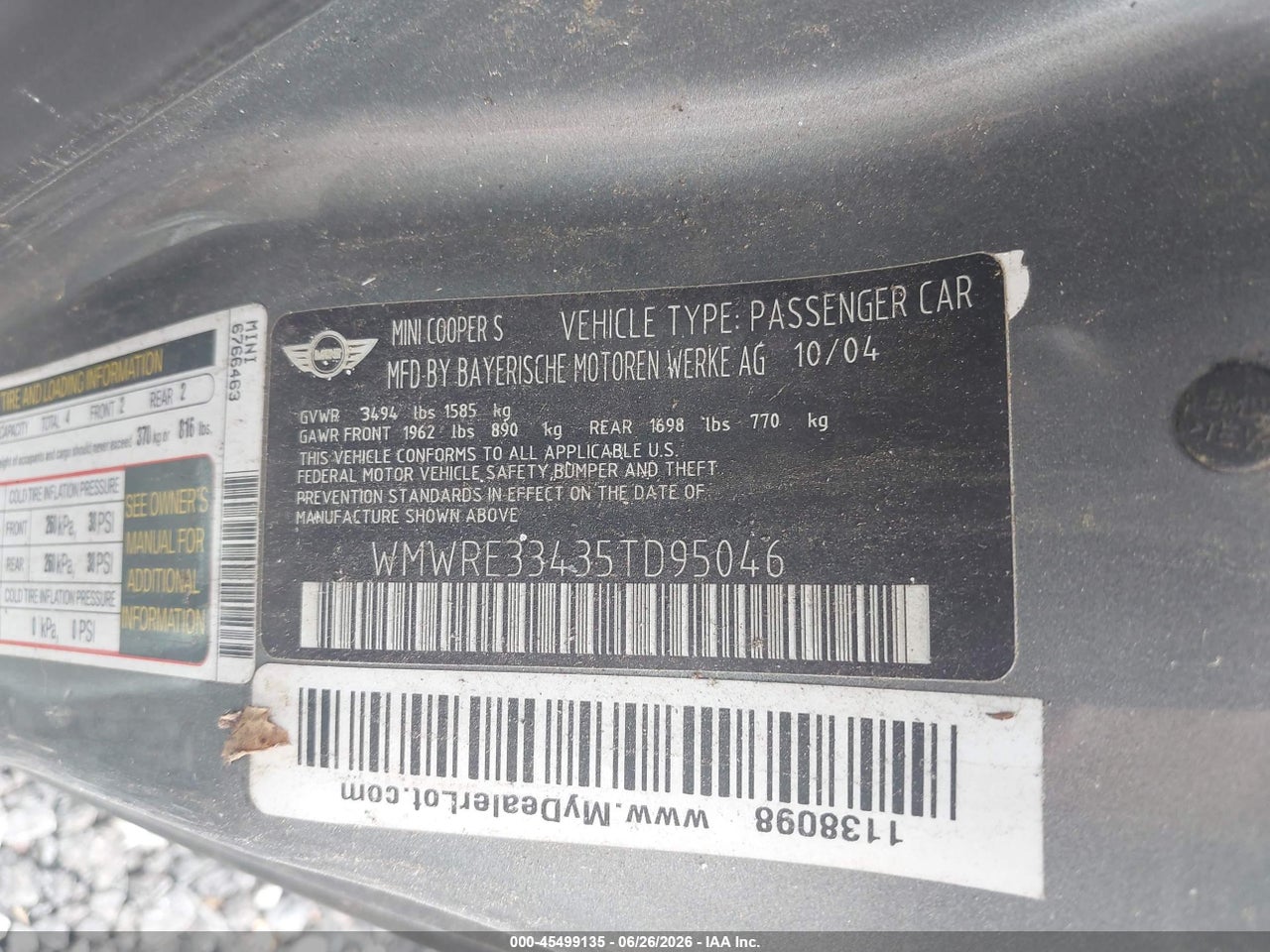 WMWRE33435T****** · 2005 MINI COOPER S   · 9/11