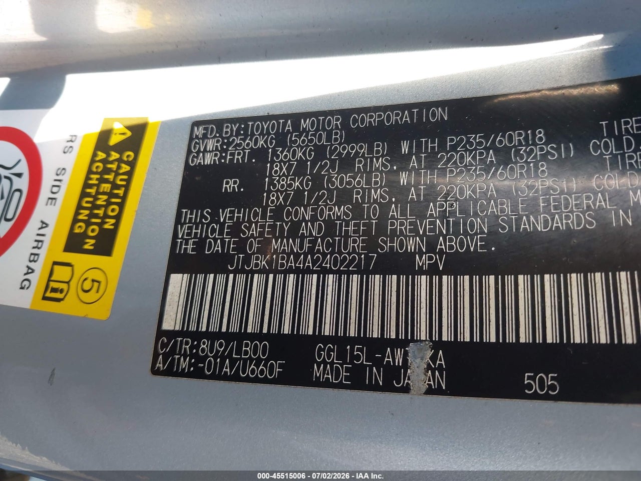 2010 LEXUS RX 350   · 9/11