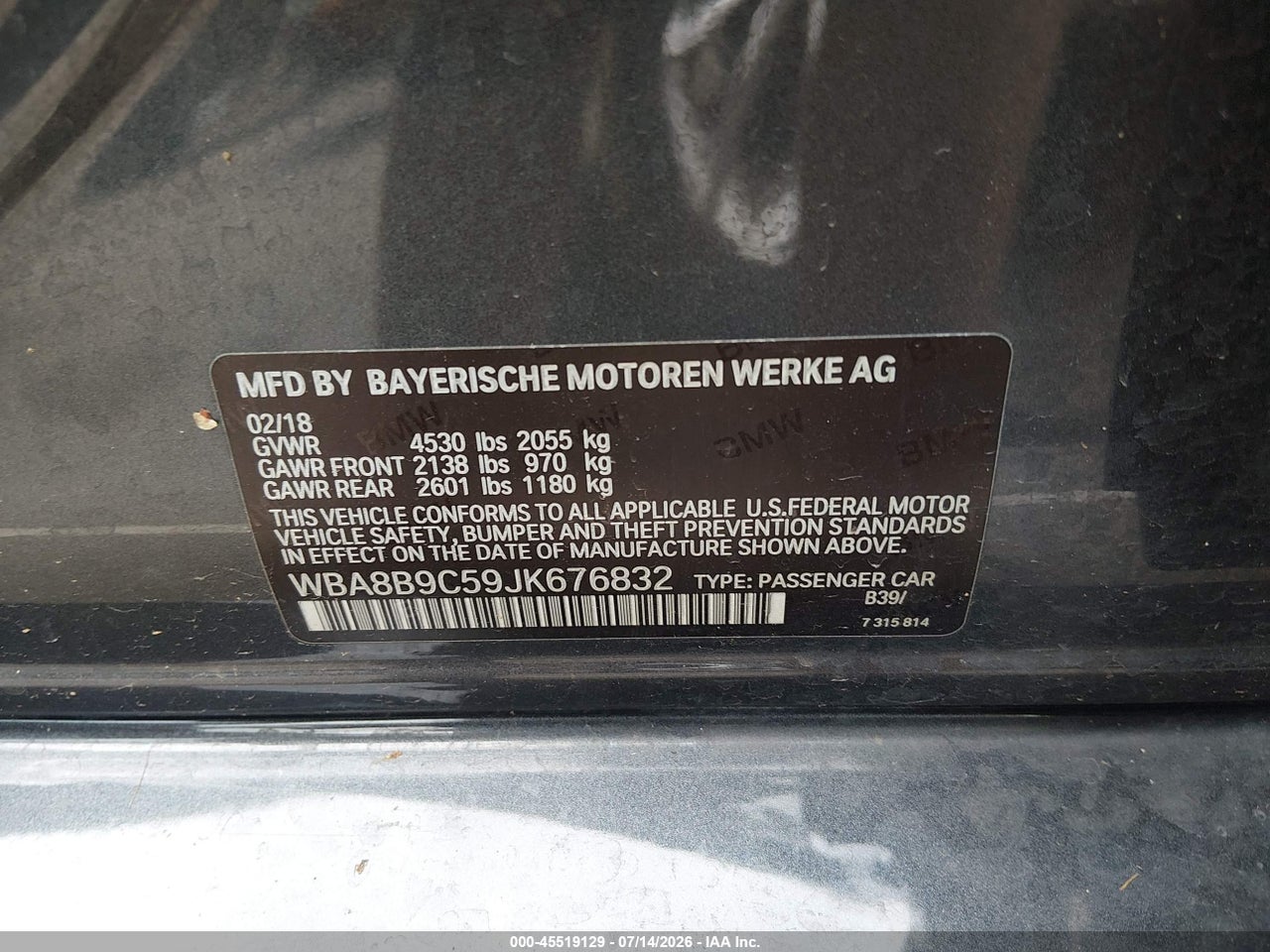WBA8B9C59JK****** · 2018 BMW 330I   · 9/11