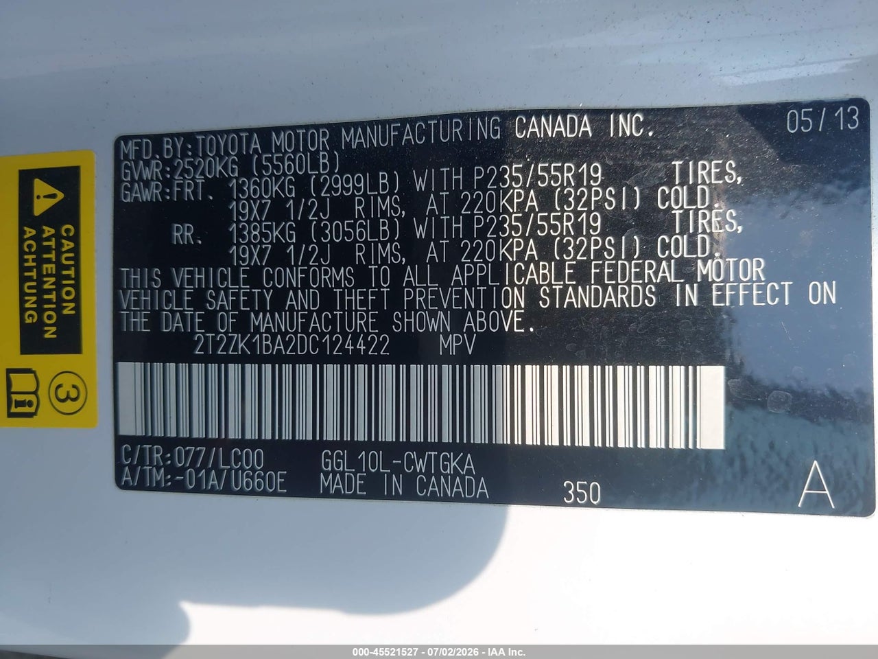 2013 LEXUS RX 350   · 9/11